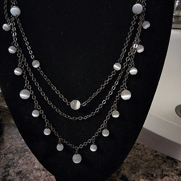 CAT EYE Vintage EXPRESS Layered Necklace in gunmetal - Picture 1 of 5